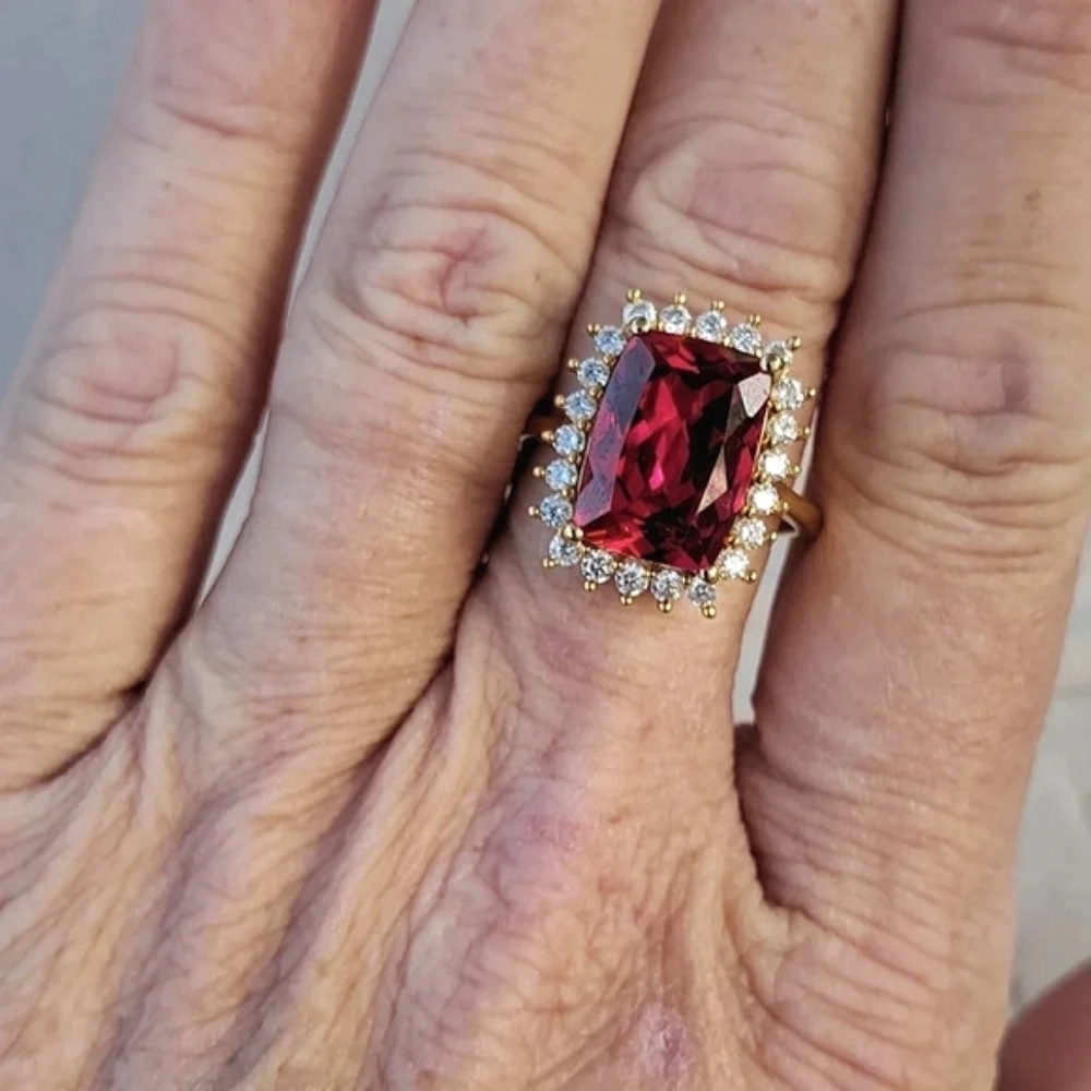 Padparadscha Sapphire & Genuine Moissanite Sunburst Ring. - Picture 3 of 9